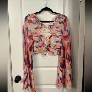 Free People bell sleeve mesh crop top